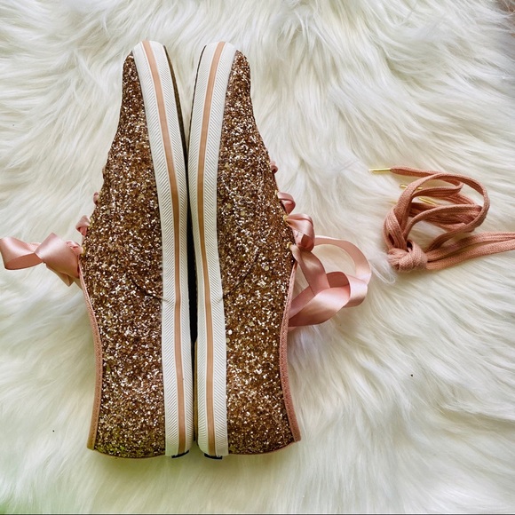 Kate Spade Rose Gold Glitter Lace Up Sneakers IOB - Picture 13 of 16